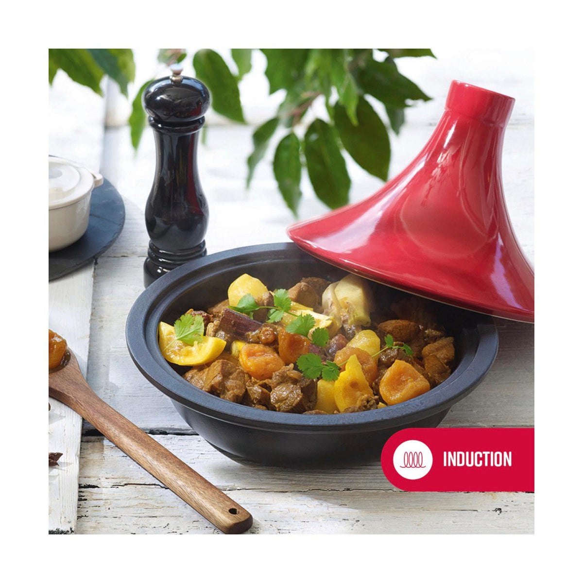 Tajine En Fonte D'Acier Avec Couvercle En Céramique - Rouge
