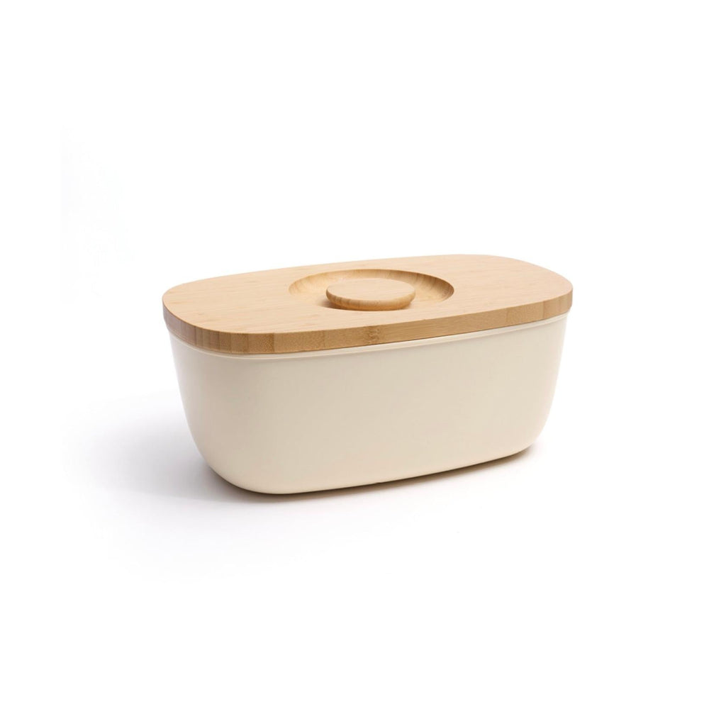 Bread Bin With Bamboo Lid - Cream/Wood