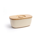 Bread Bin With Bamboo Lid - Cream/Wood