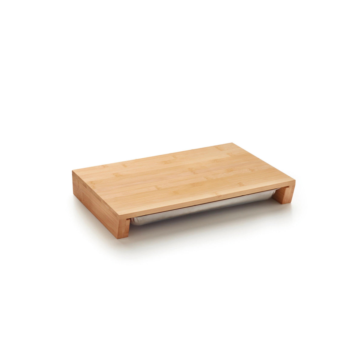 Schneideblock – Bambus + Edelstahltablett – Holz/Silberfarben