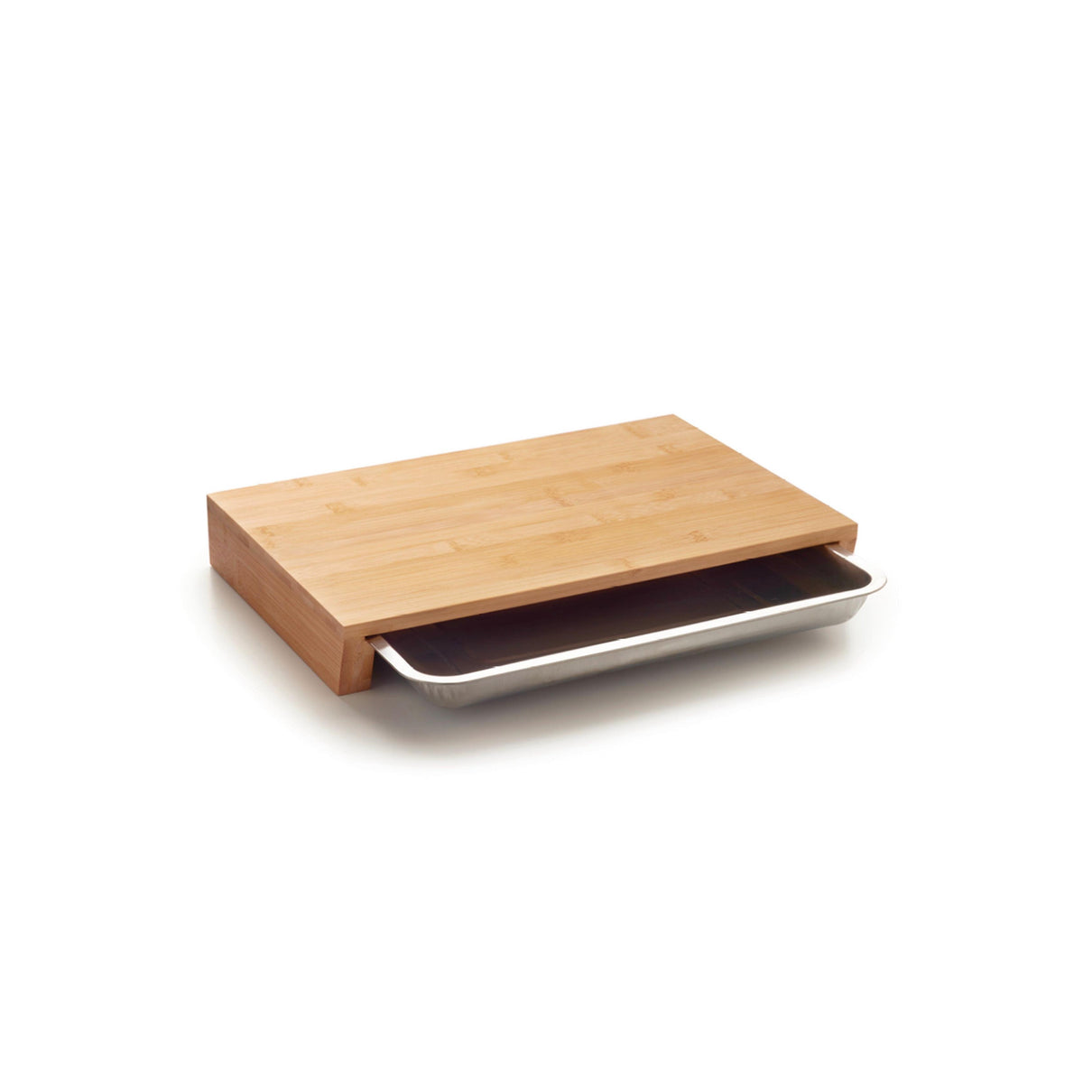 Schneideblock – Bambus + Edelstahltablett – Holz/Silberfarben
