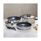 7-Piece Stackable Cookware Set with Removable Handle - Silver