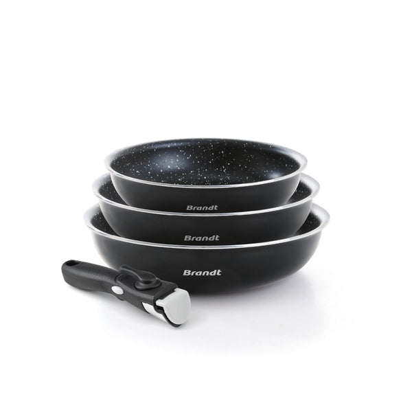 Set De 3 Poêles Aluminium Avec Poignée Amovible - Noir