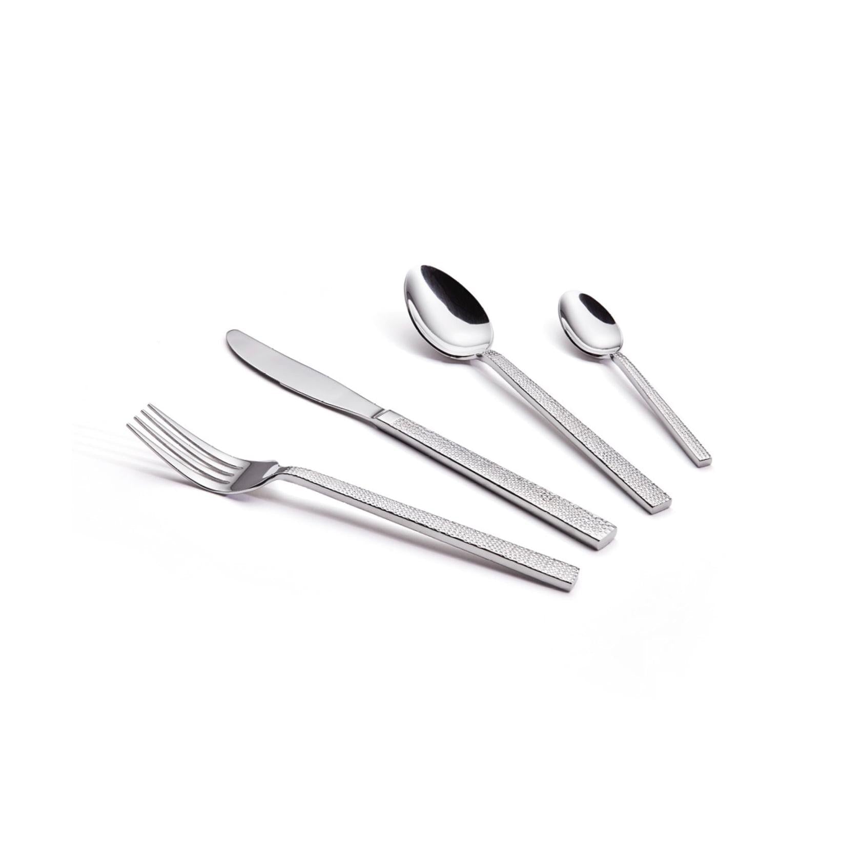24-Piece Cutlery Set Hammered-Look Handle - Stainless Steel Polished Finish