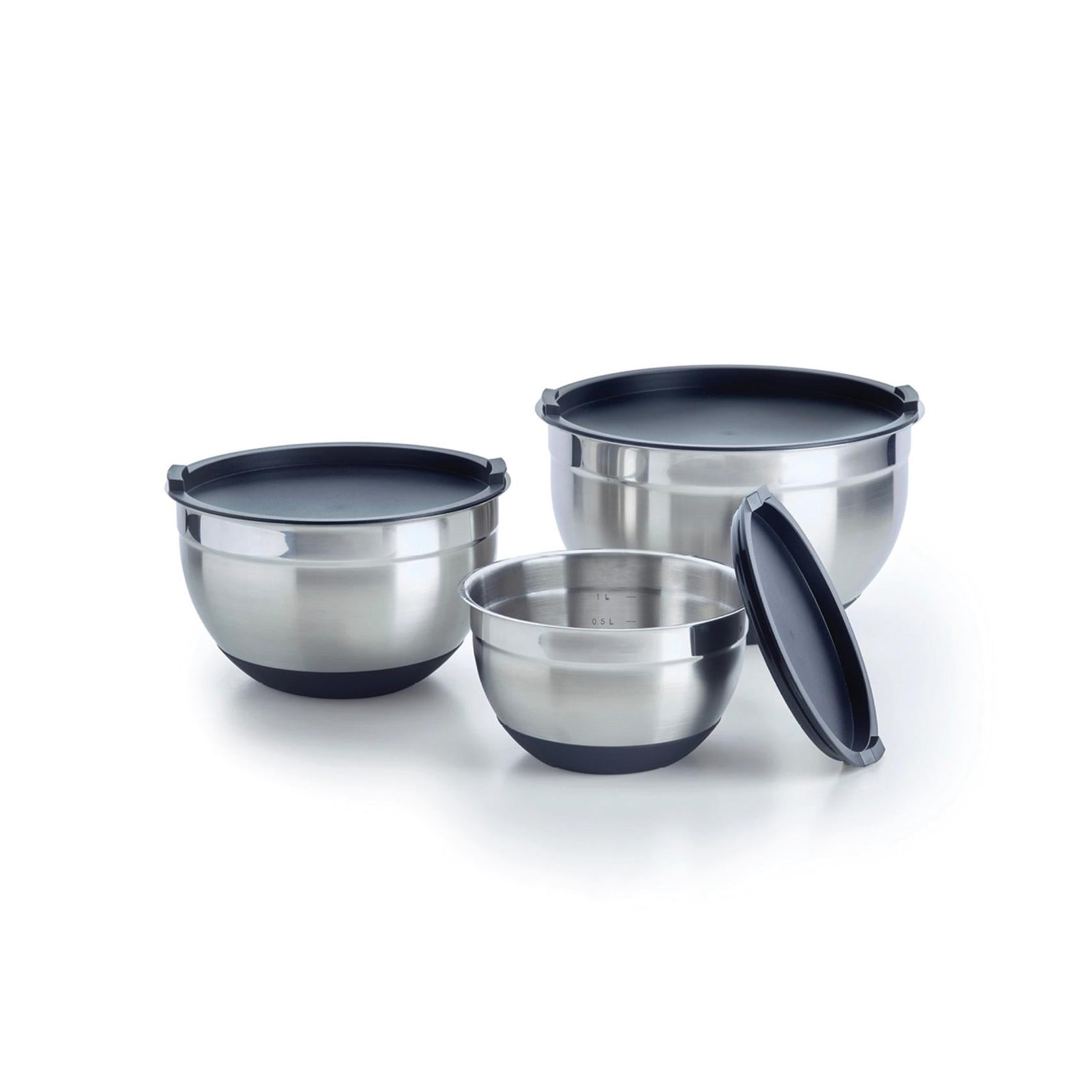 Set of 3 Stainless Steel Mixing Bowls - Silver