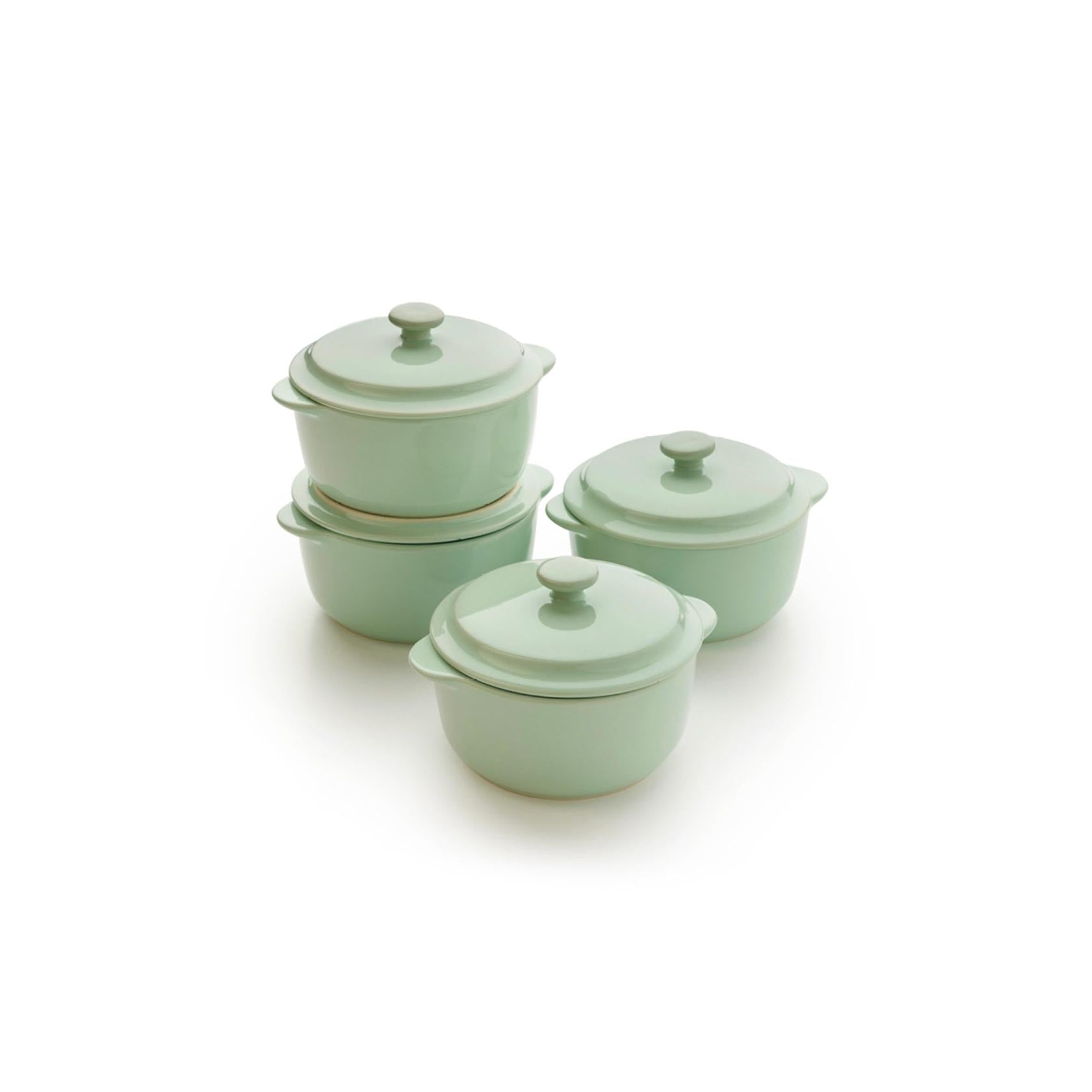 Set of 4 Round Mini Casseroles - Pastel Green