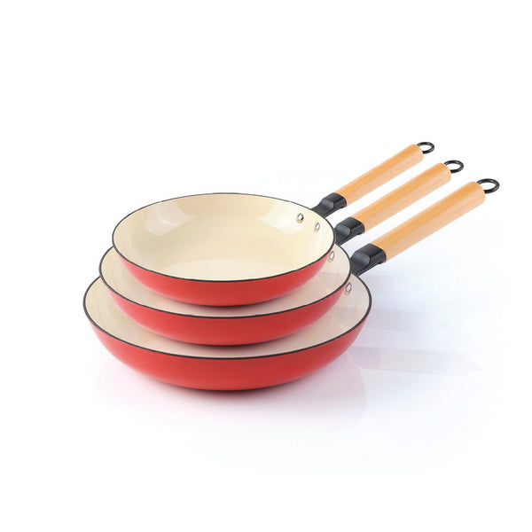 Set Van 3 Koekenpannen - Wit / Rood