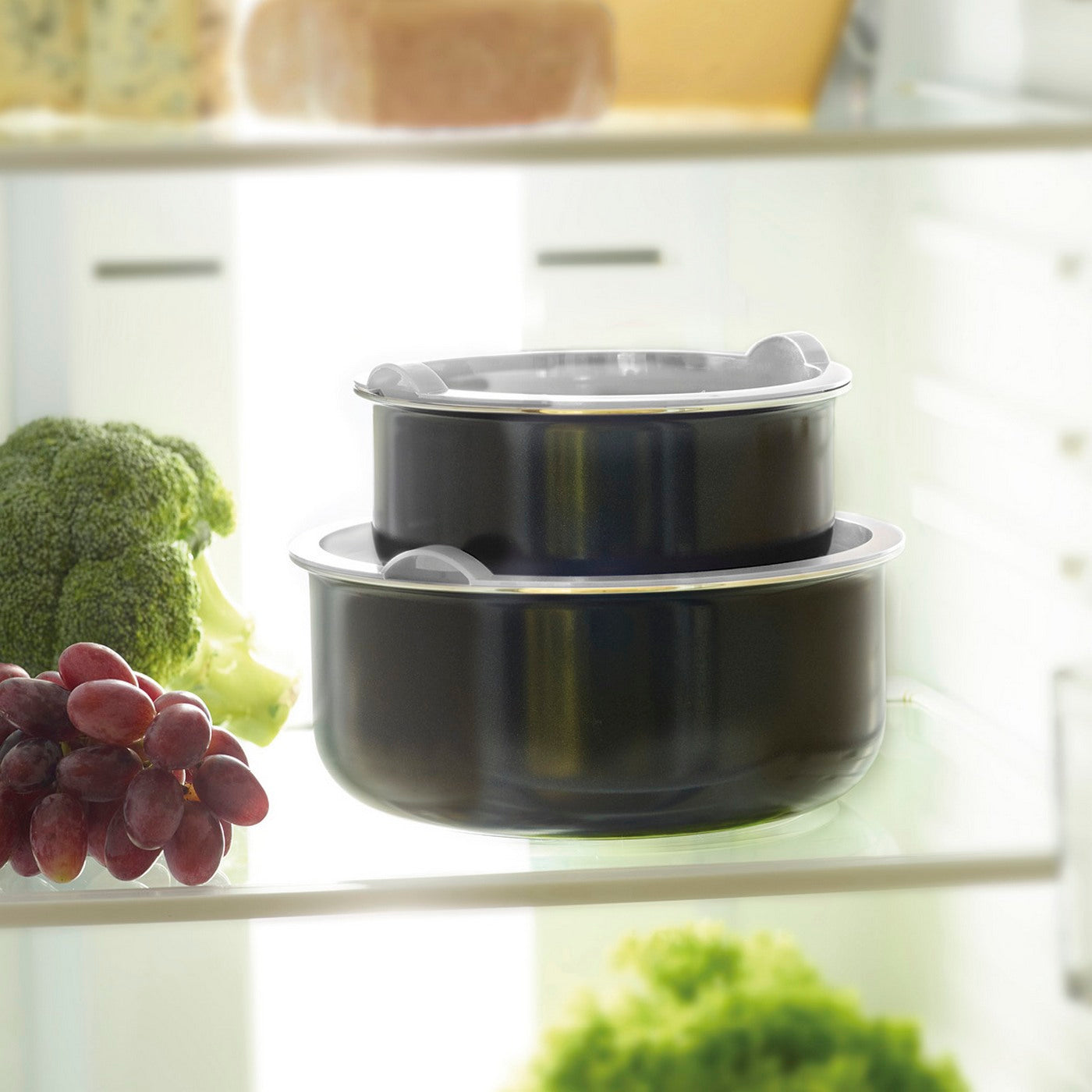 BRANDT - Set De 3 Poêles + 3 Casseroles + 3 Couvercles + 3 Couvercles Hermétiques + Marmite Avec Couvercle + 2 Poignées Amovibles - Noir