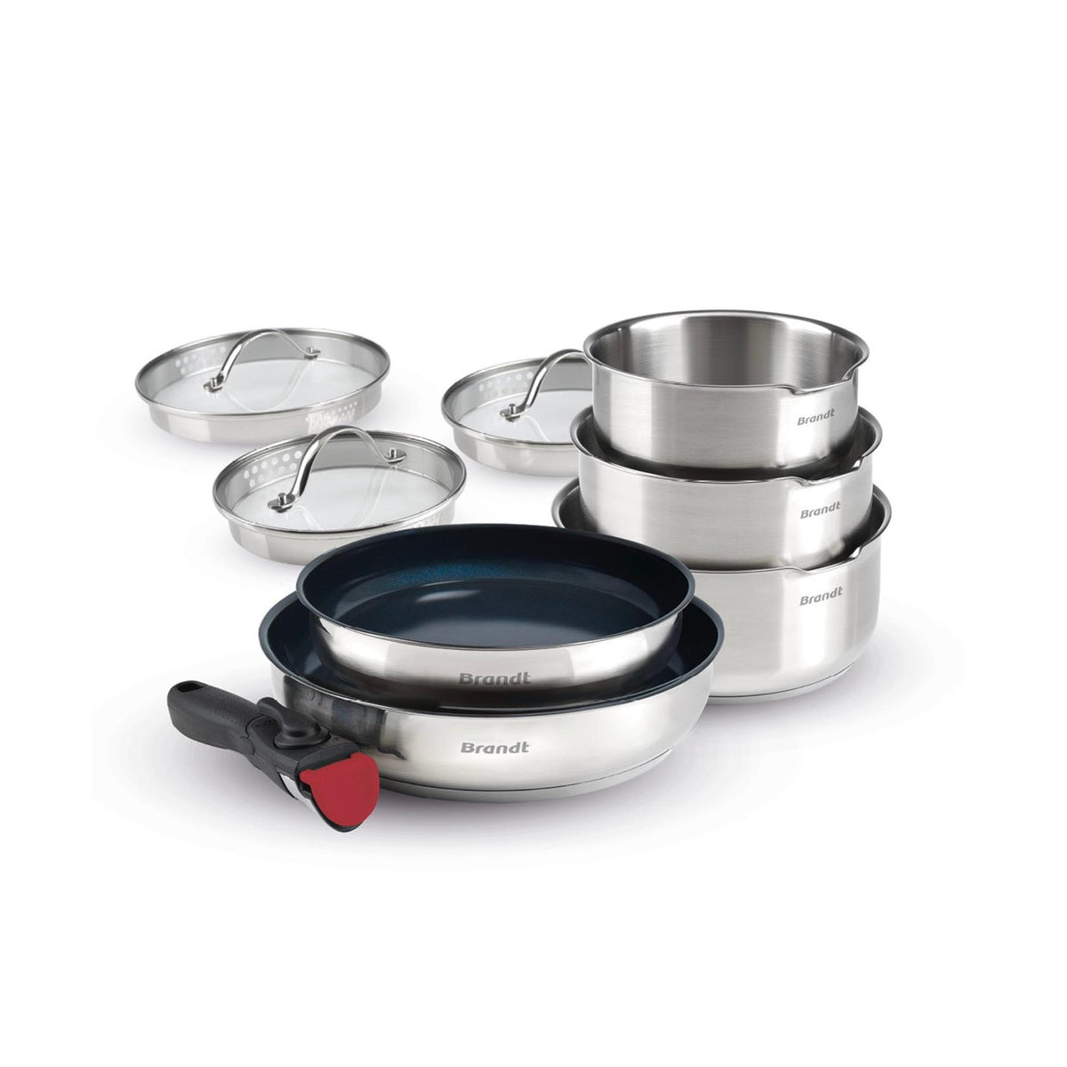 Batterie De Cuisine 9 Pièces En Acier Inoxydable - Argenté/Noir/Rouge