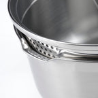 BRANDT - Set of 3 Stainless Steel Saucepans + 2 Frying Pans + 1 Removable Handle + 3 Strainer Lids with Stainless Steel Handle - Silver / Black / Red