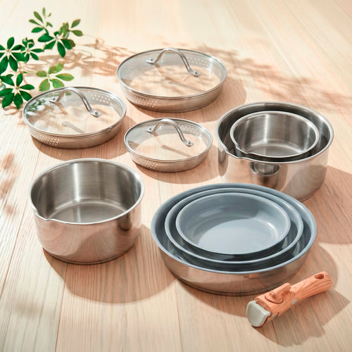 Batería Apilable Antiadherente con Mango Extraíble 10 Piezas - Plata