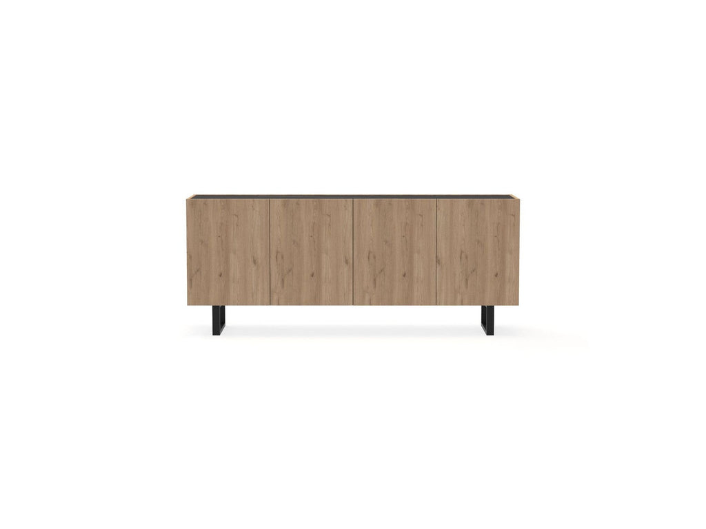 Opera - Low 4-Door Sideboard - Oak Effect and Black Marble Imitation