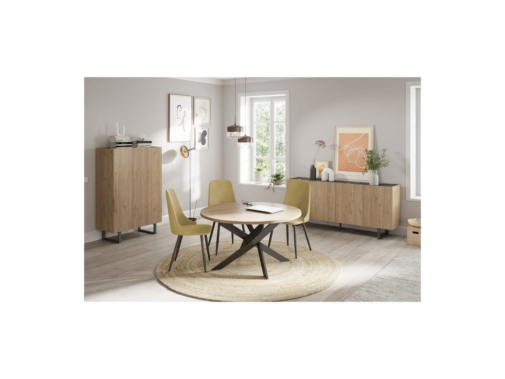 Opera - Low 4-Door Sideboard - Oak Effect and Black Marble Imitation