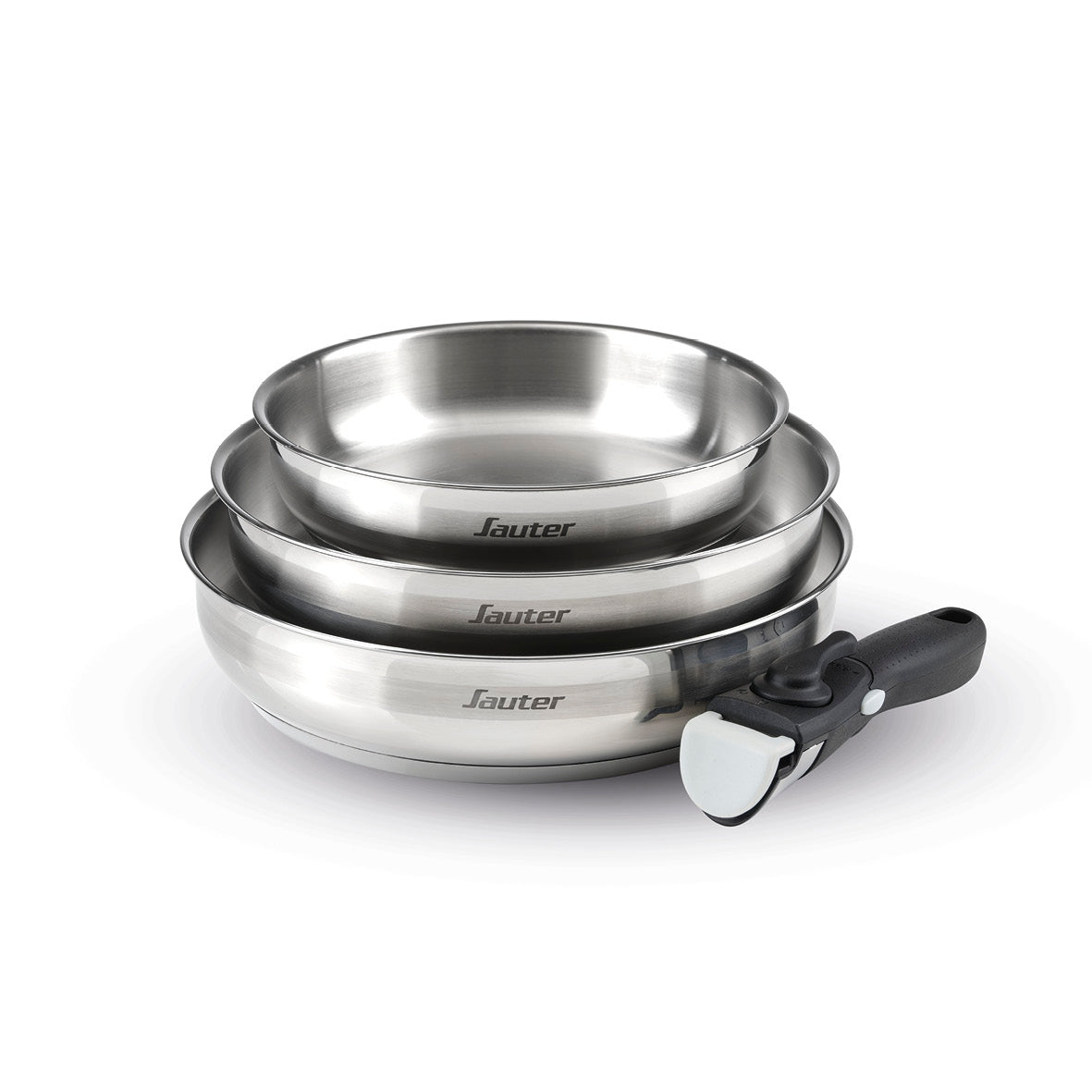 Sauter - Set De 3 Poêles Avec Poignée Amovible - Acier Inoxydable 304 - Argent