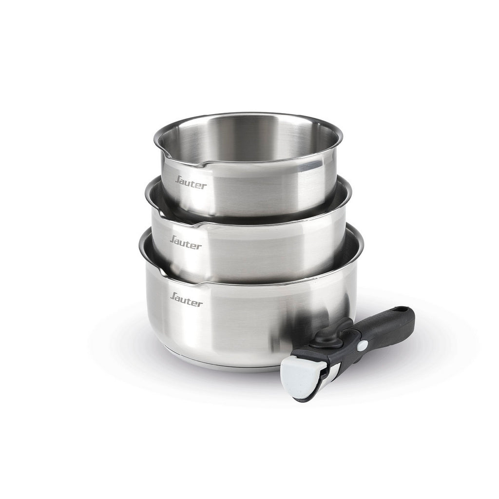 Set De 3 Casseroles Avec Poignée Amovible - Argenté