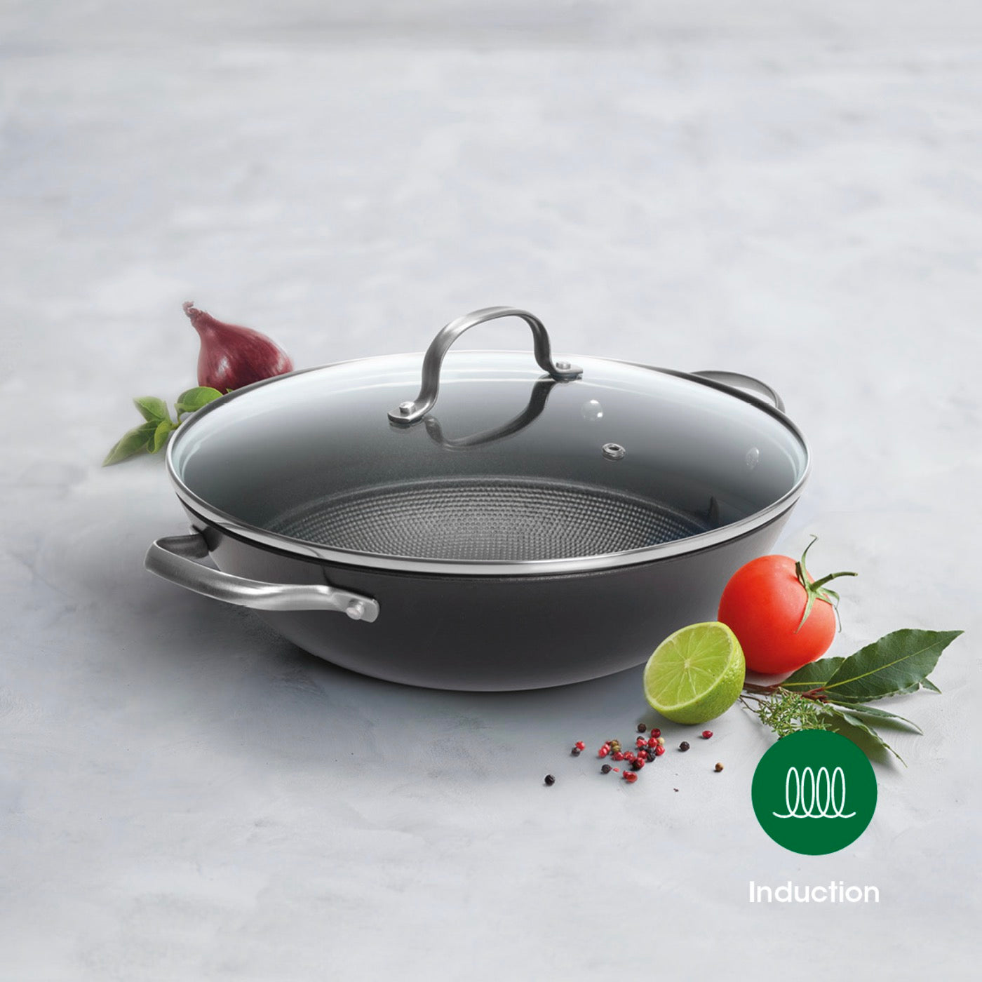 Cast Iron Wok Honeycomb Structure - Black - 30cm