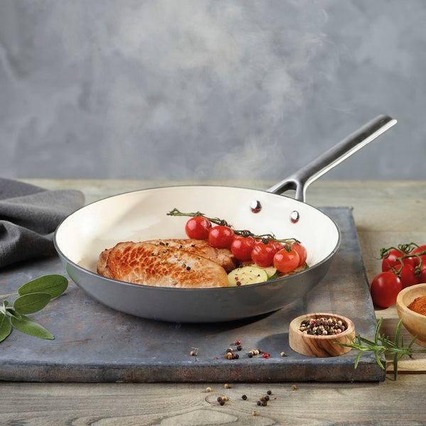 Enameled Cast Iron Frying Pan With Stainless Steel Handle 24 Cm - Dark Gray
