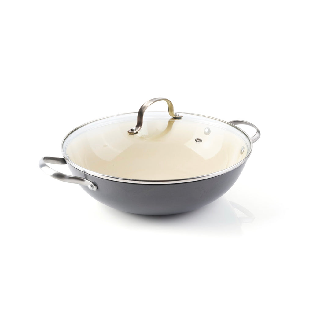 Wok En Fonte Émaillée - Gris Foncé - 30cm