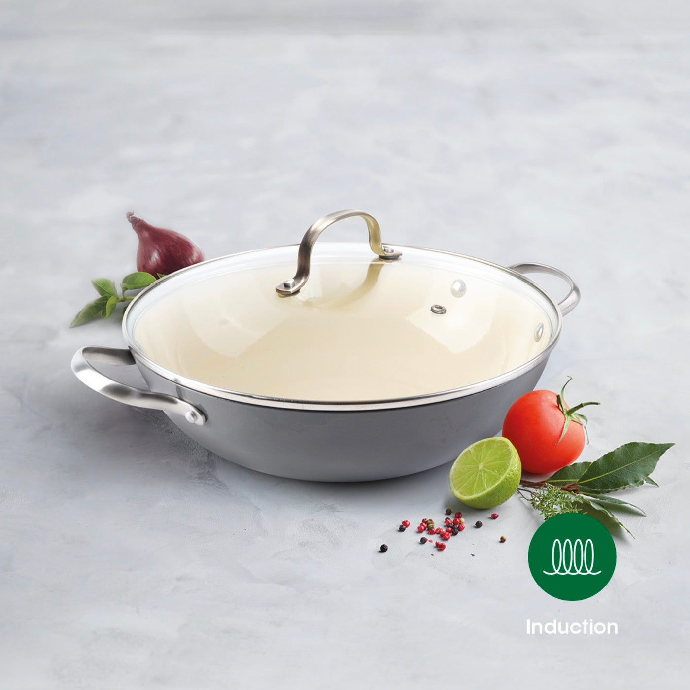Wok En Fonte Émaillée - Gris Foncé - 30cm