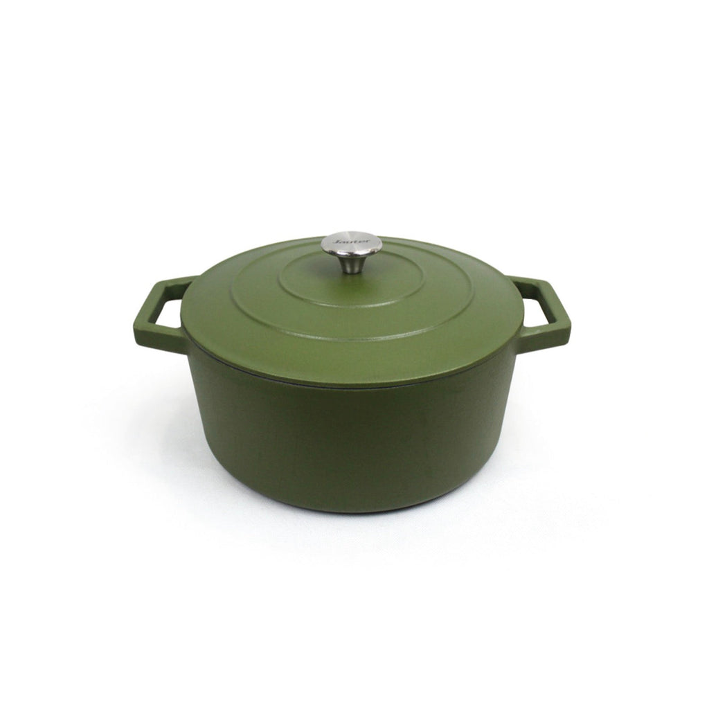 Round Cast Steel Casserole Dish - Matt Green - 25cm