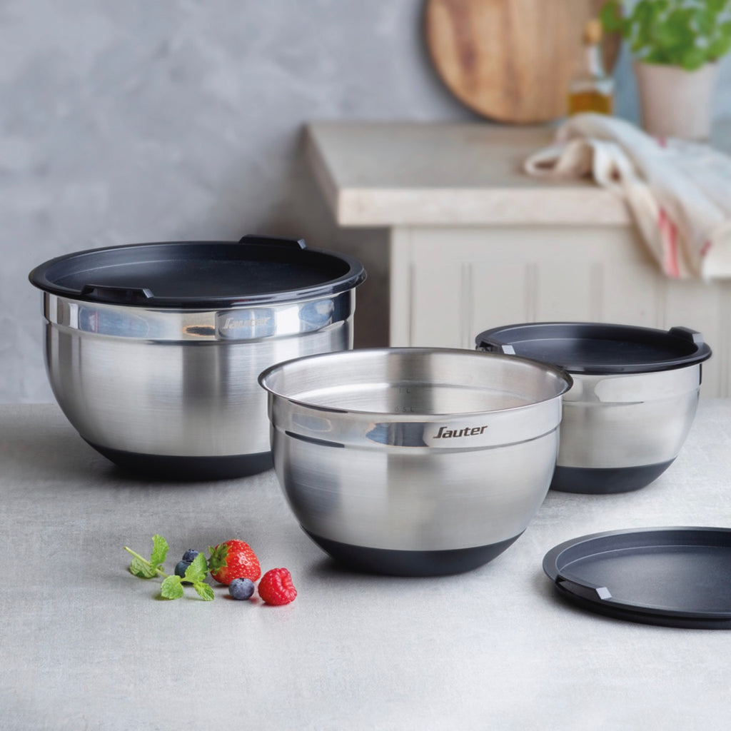 Set of 3 Stainless Steel Mixing Bowls - Silver