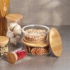 Set of 7 Glass Containers with Bamboo Lids - Transparent