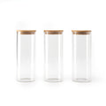 Set De 3 Bocaux En Verre Ronds Avec Couvercles En Bambou - Transparent
