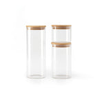 Set of 3 Round Glass Jars with Bamboo Lids - Transparent