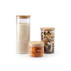 Set of 3 Round Glass Jars with Bamboo Lids - Transparent