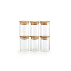 Set of 6 Small Glass Spice Jars with Bamboo Lids - Transparent