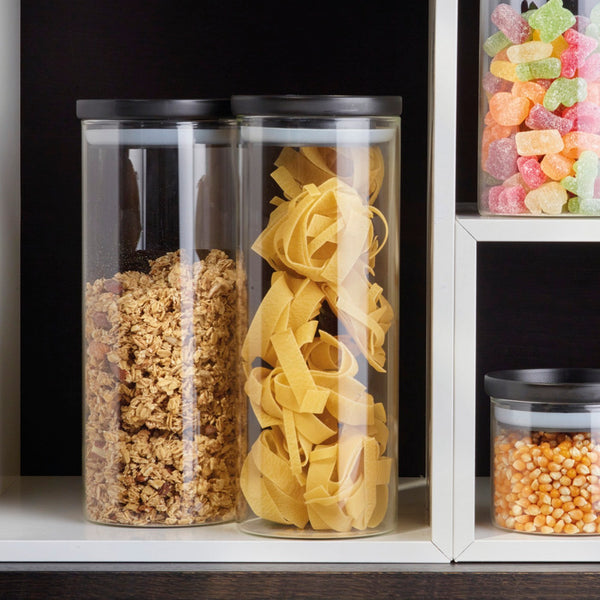 Set of 6 Glass Canisters with Plastic Lids - Black