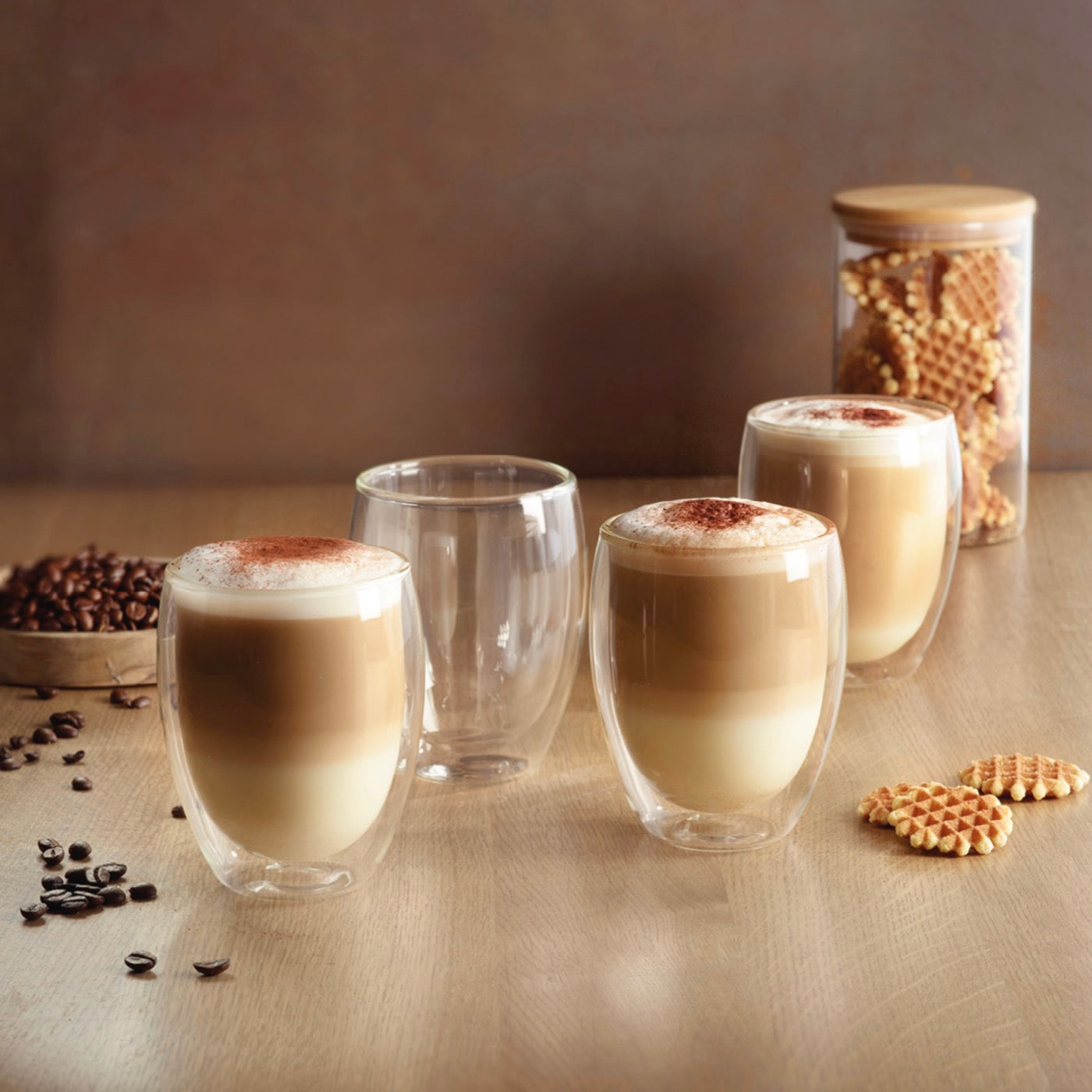 Set of 4 Double Wall Glass Cups - Transparent - Large Format