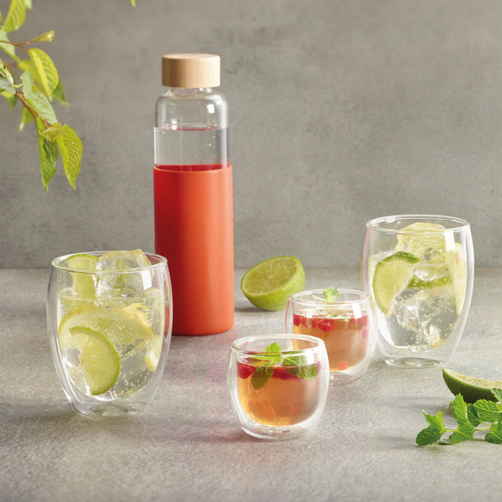 Set of 4 Double Wall Glass Cups - Transparent - Large Format