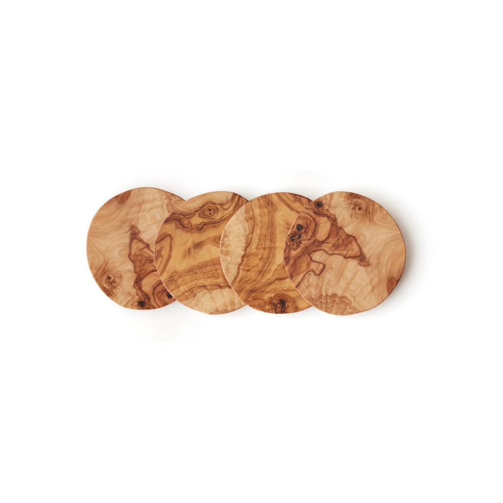 Set Of 4 Olive Wood Coasters - Wood