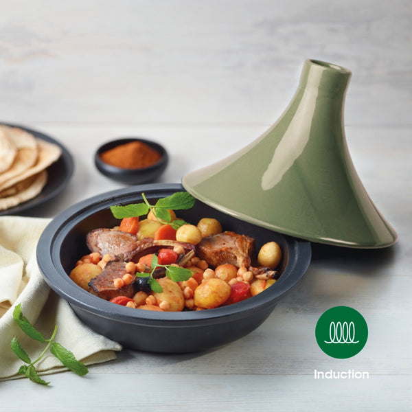 Tajine En Fonte D'Acier Avec Couvercle En Céramique - Vert - 29cm