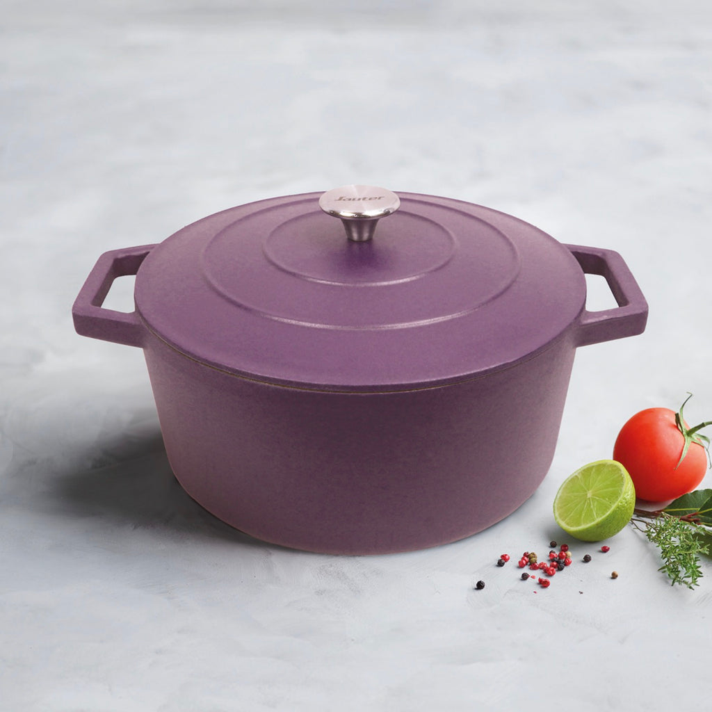 Round Cast Steel Casserole - Eggplant - 28cm