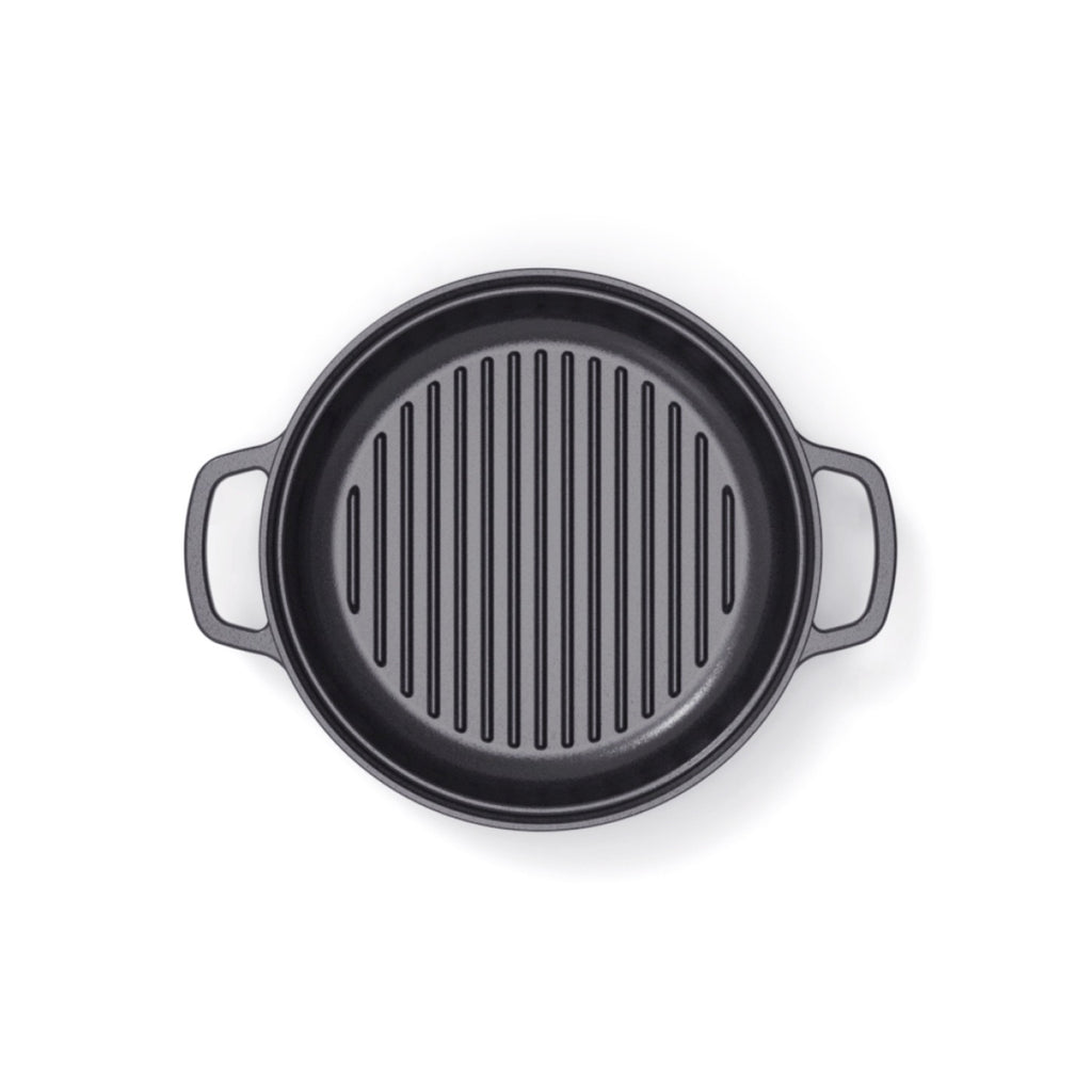 Stackable Cast Iron Cookware Set 4 Pieces (Casserole + Sauté Pan + Grill Pan) + 4 Silicone Protections - Black
