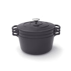Stackable Cast Iron Cookware Set 4 Pieces (Casserole + Sauté Pan + Grill Pan) + 4 Silicone Protections - Black