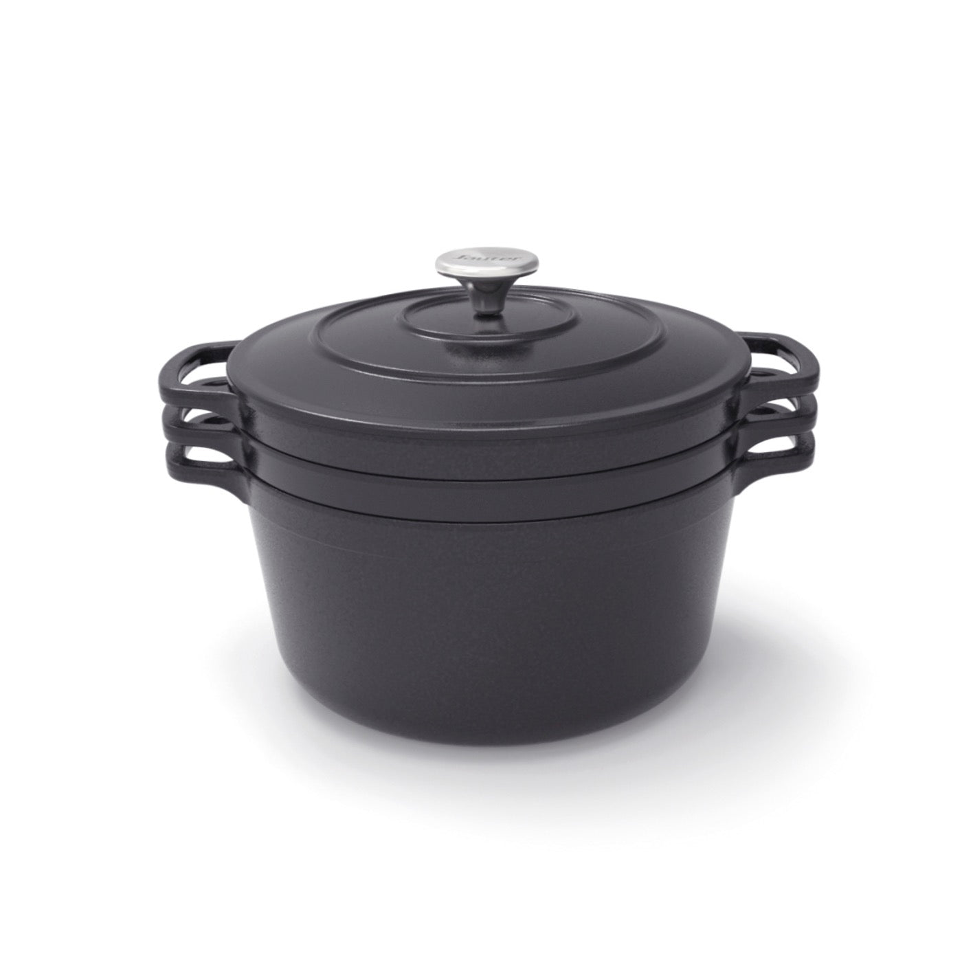 Stackable Cast Iron Cookware Set 4 Pieces (Casserole + Sauté Pan + Grill Pan) + 4 Silicone Protections - Black