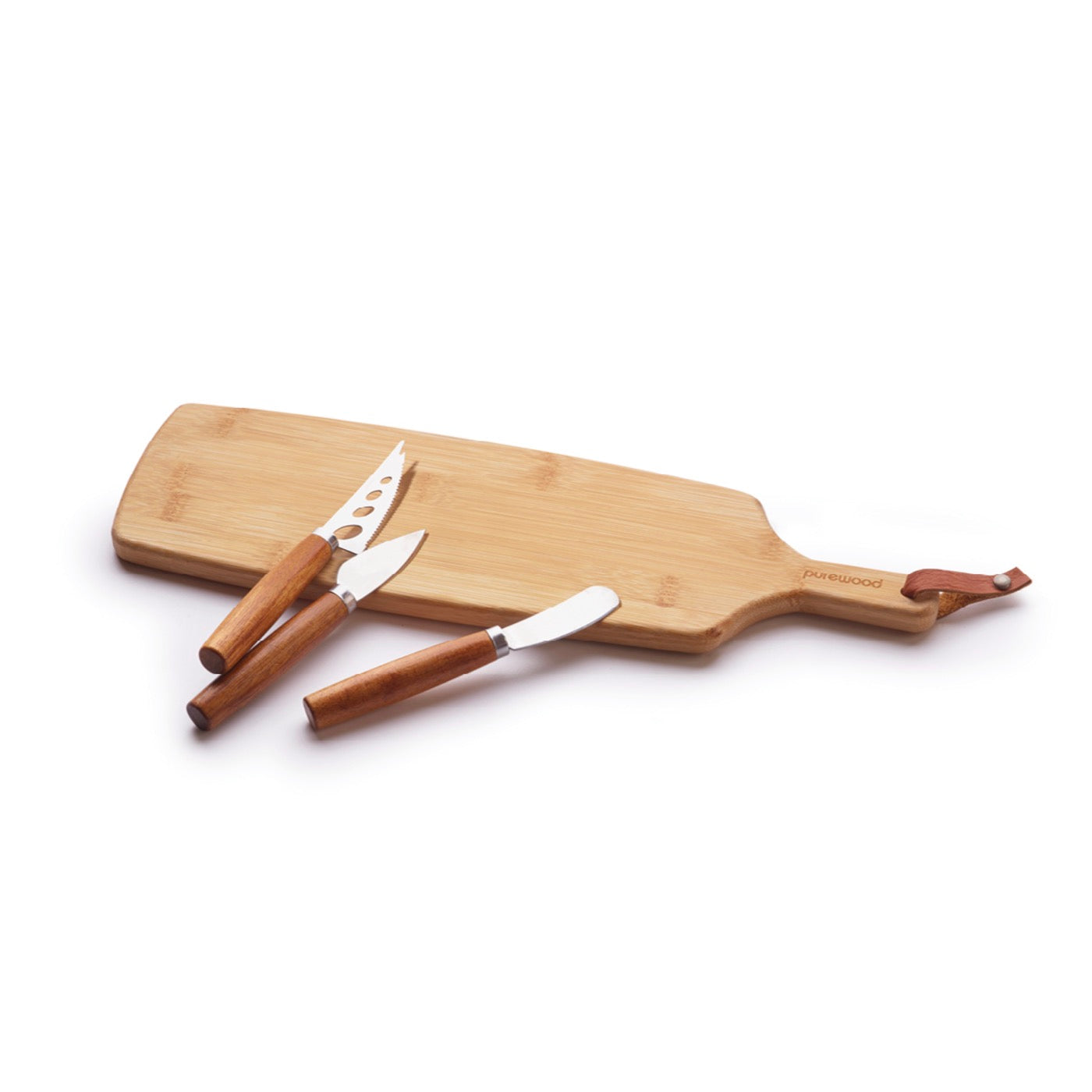 Rectangular Cutting Board With Handle + Set Of 3 Cheese Knives - Bamboo - Wood