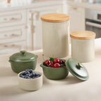 Set of 2 Storage Jars with Bamboo Lid - Cream