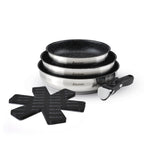 Set of 3 Non-Stick Frying Pans with Removable Handle & 3 Frying Pan Protectors - Amo Ceramic - Silver