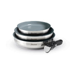 Set of 3 Non-Stick Frying Pans with Removable Handle - Amo Ceramic Grey - Silver