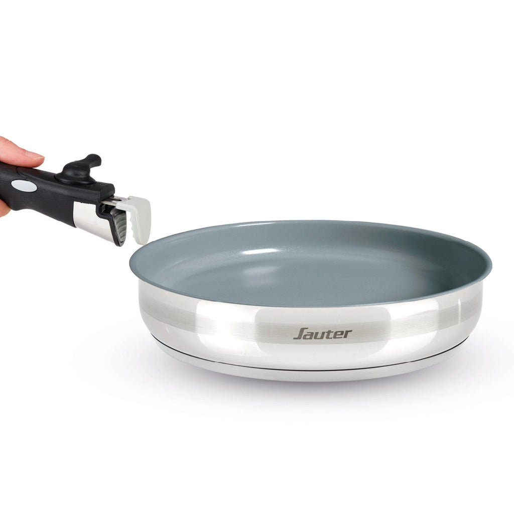 Set of 3 Non-Stick Frying Pans with Removable Handle - Amo Ceramic Grey - Silver