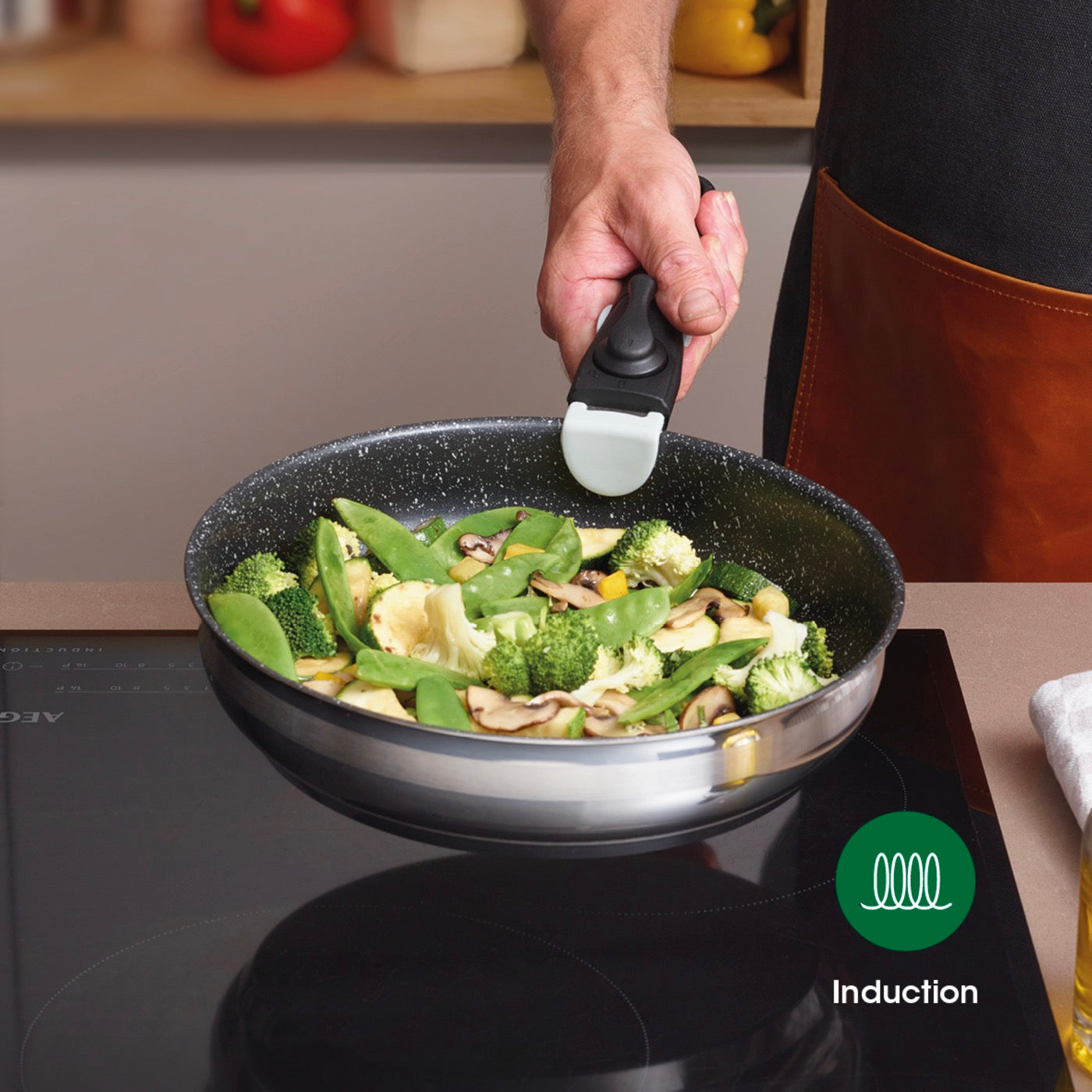 Set of 3 Non-Stick Frying Pans with Removable Handle - Amo Ceramic Grey - Silver