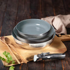 Set De 3 Poêles Anti-Adhésives Avec Poignée Amovible - Amo Ceramic Grey - Argenté