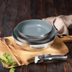 Set of 3 Non-Stick Frying Pans with Removable Handle - Amo Ceramic Grey - Silver