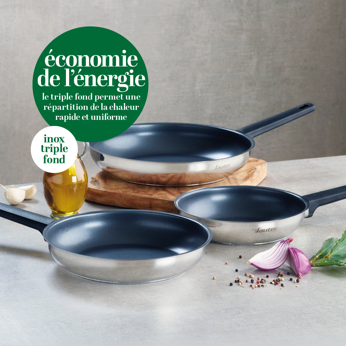 Set De 3 Poêles Anti-Adhésives - Argenté