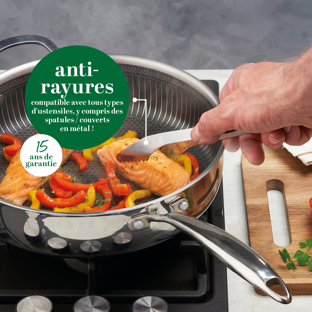 Sauteuse En Acier Inoxydable Triply Revêtement Nid D'Abeille Anti-Adhésif 24 Cm - Argenté