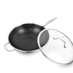Wok En Acier Inoxydable Triply Revêtement Nid D'Abeille Anti-Adhésif 30 Cm - Argenté